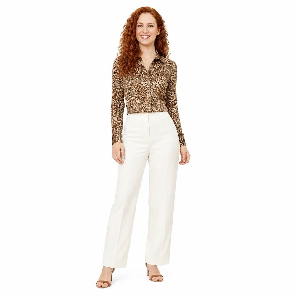 2/$30 ZARA Basic Leopard Small Print Button-Up Blouse Soft